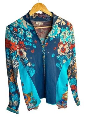 IVKO Teal & Navy Floral Knit Button Cardigan